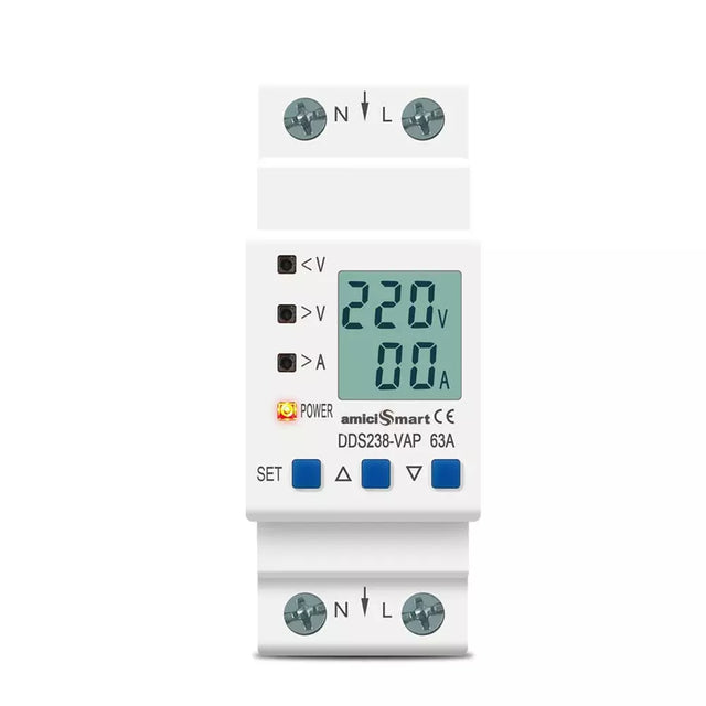 63A 230V Digital Energy Meter with Over/Under Voltage, Over Current/Load Protection