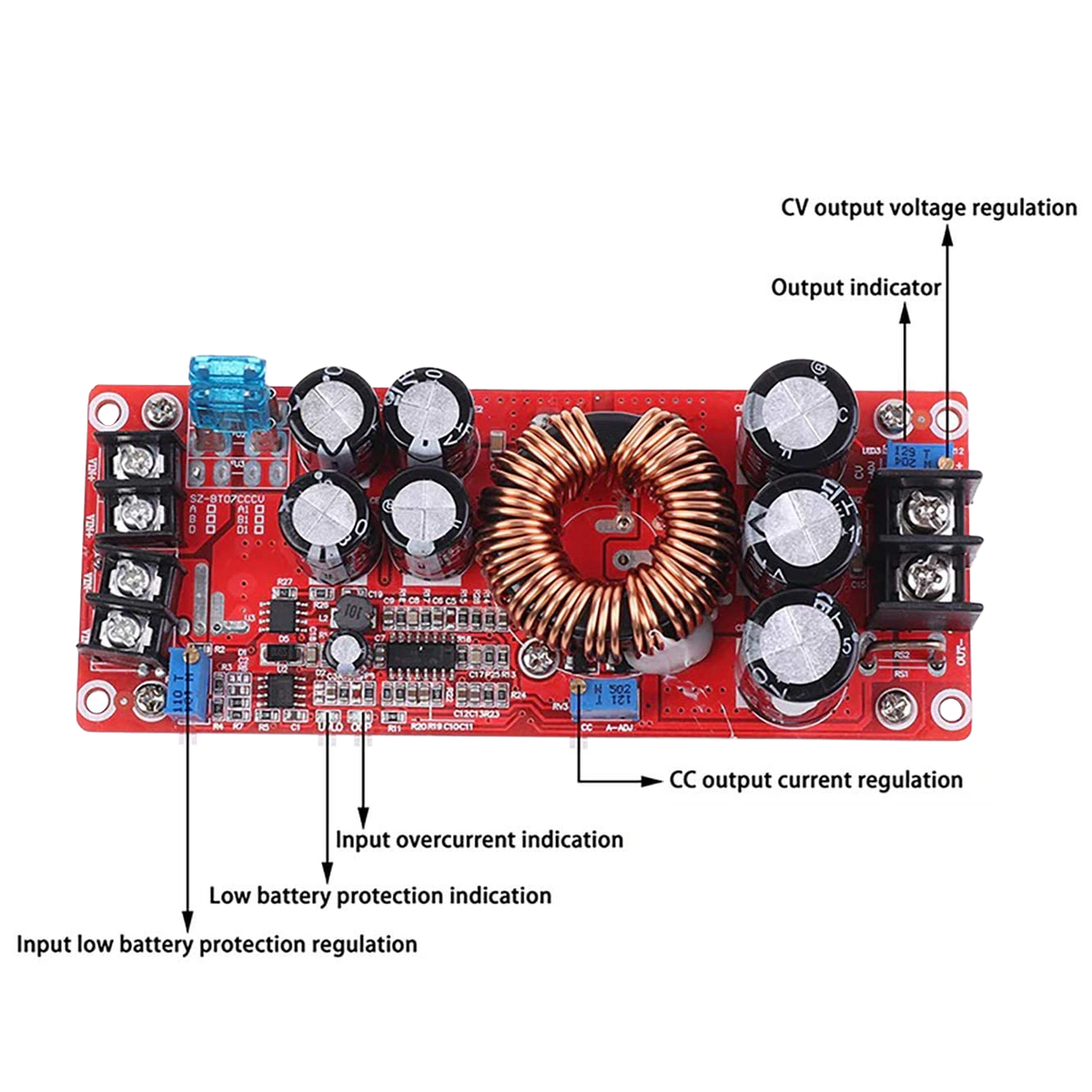 1200W DC to DC Converter, 20A Step-Up Boost Converter 8~60V to 12~80V Adjustable Power Supply