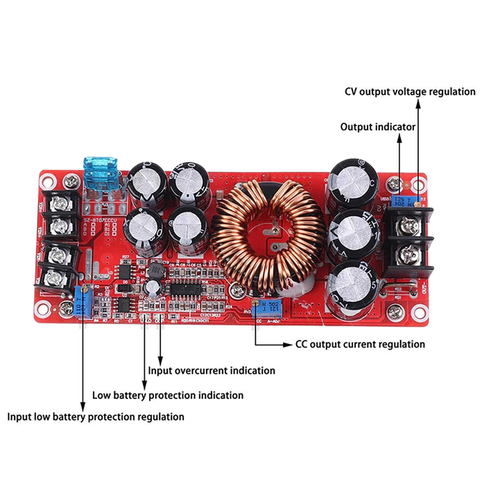 1200W DC to DC Converter, 20A Step-Up Boost Converter 8~60V to 12~80V Adjustable Power Supply
