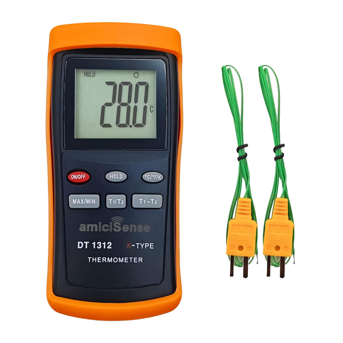 High-Precision 2-Channel K-Type Thermocouple Thermometer -200°C to 1370°C Digital Temperature Meter with Auto-Shut