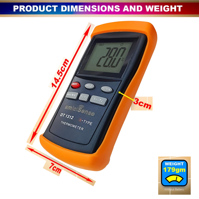 High-Precision 2-Channel K-Type Thermocouple Thermometer -200°C to 1370°C Digital Temperature Meter with Auto-Shut