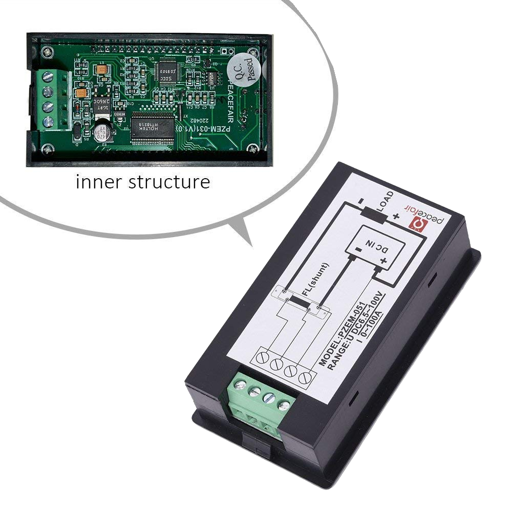 DC 4-in-1 Energy Meter, 6.5–100V 100A (10kW) Power Meter Voltage, Current, Power & kWh Meter with Digital Display