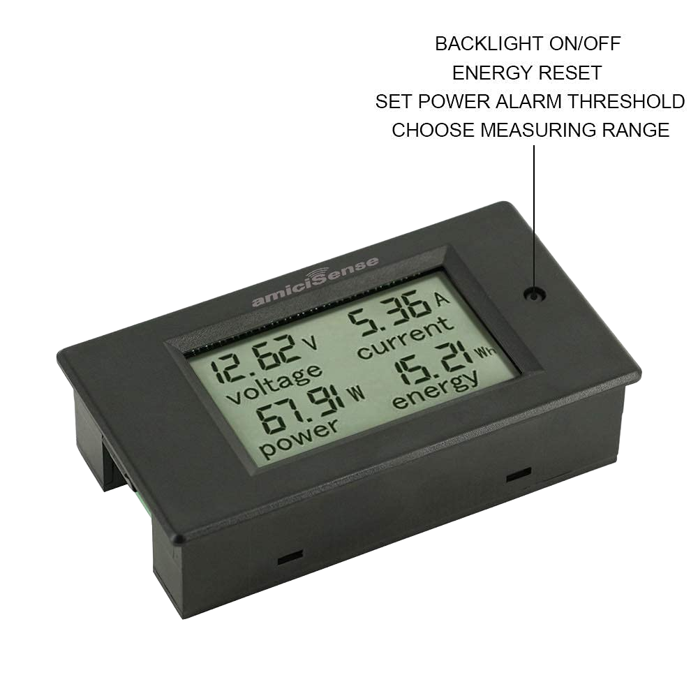 DC 4-in-1 Energy Meter, 6.5–100V 100A (10kW) Power Meter Voltage, Current, Power & kWh Meter with Digital Display