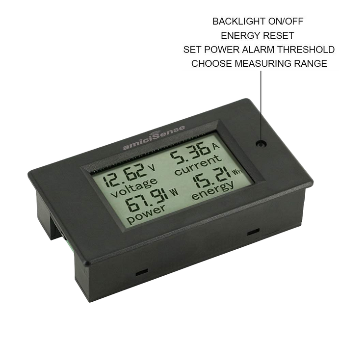 DC 4-in-1 Energy Meter, 6.5–100V 100A (10kW) Power Meter Voltage, Current, Power & kWh Meter with Digital Display