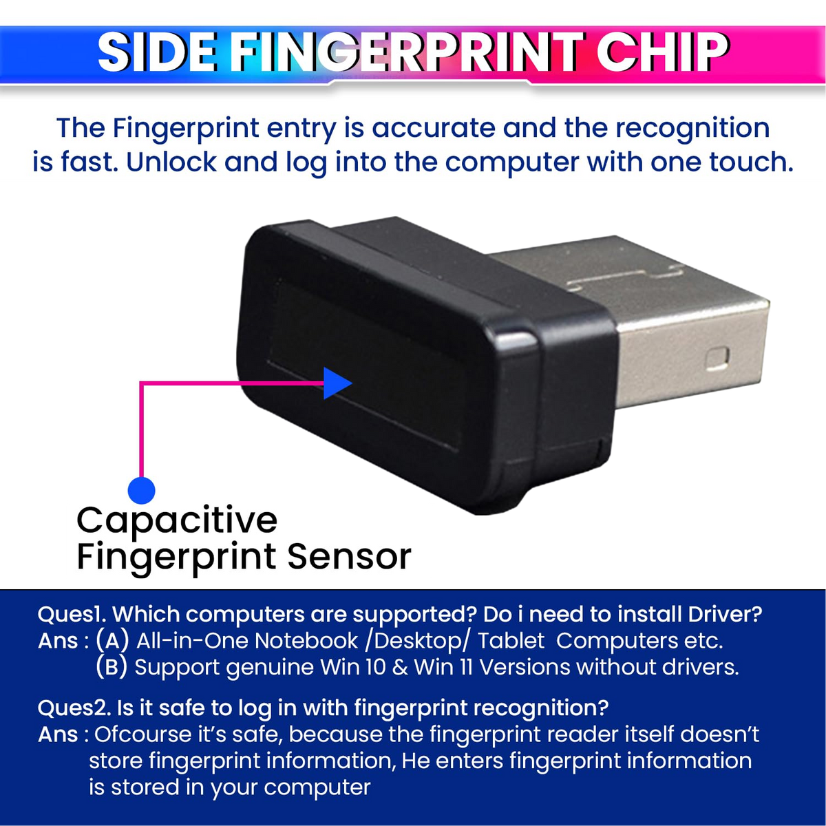 USB Fingerprint Reader for Desktop/Laptop Password-Free Login, Biometric Scanner Compatible with Windows 10/11
