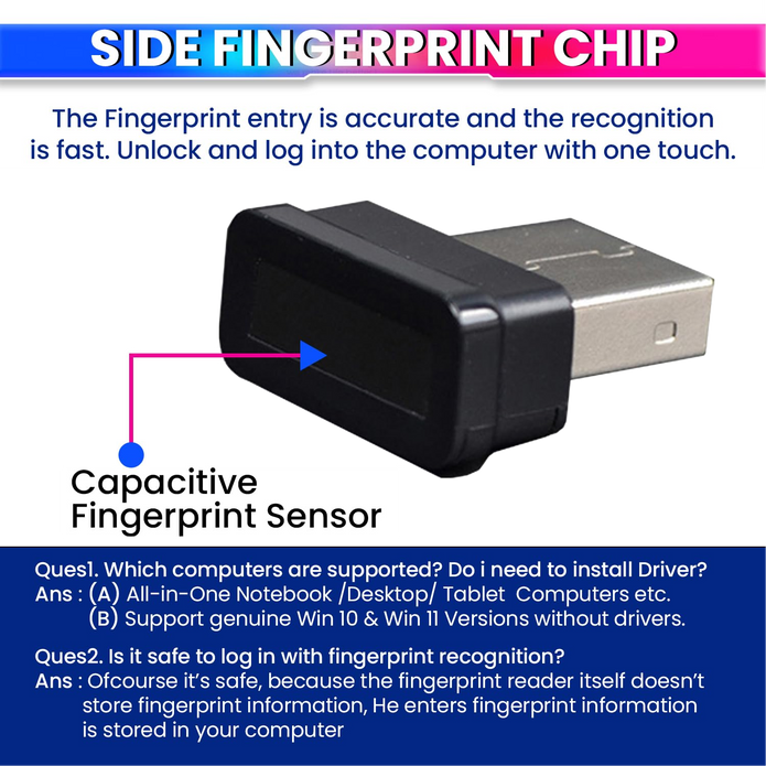 USB Fingerprint Reader for Desktop/Laptop Password-Free Login, Biometric Scanner Compatible with Windows 10/11