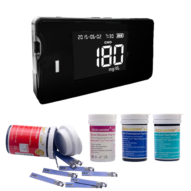 4 in 1 Health Monitoring Device, Cholesterol Hemoglobin Uric-Acid and Blood Glucose Meter