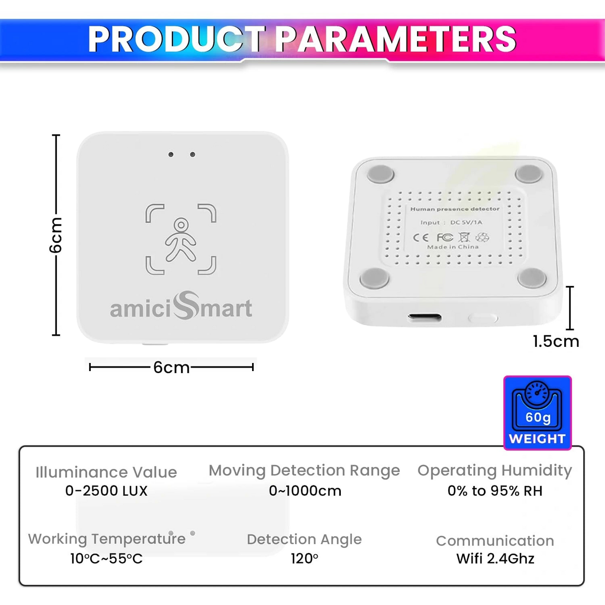 24G Radar Human Presence Detector, mmWave Motion Sensor- Photocell Sensor for Light Intensity Detection