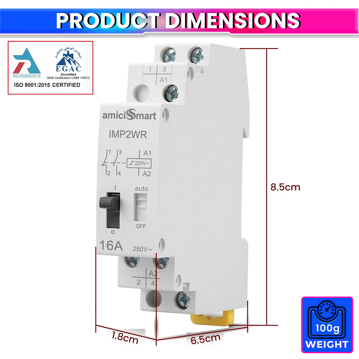 16A Impulse Relay, 2 Pole 230VAC Latching Relay for Line Control
