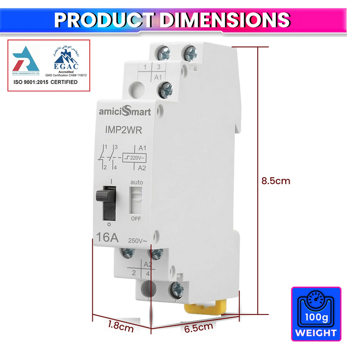 16A Impulse Relay, 2 Pole 230VAC Latching Relay for Line Control