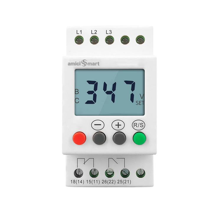 3-Phase Over/Under Voltage Protection Relay 300–500V with LCD Display