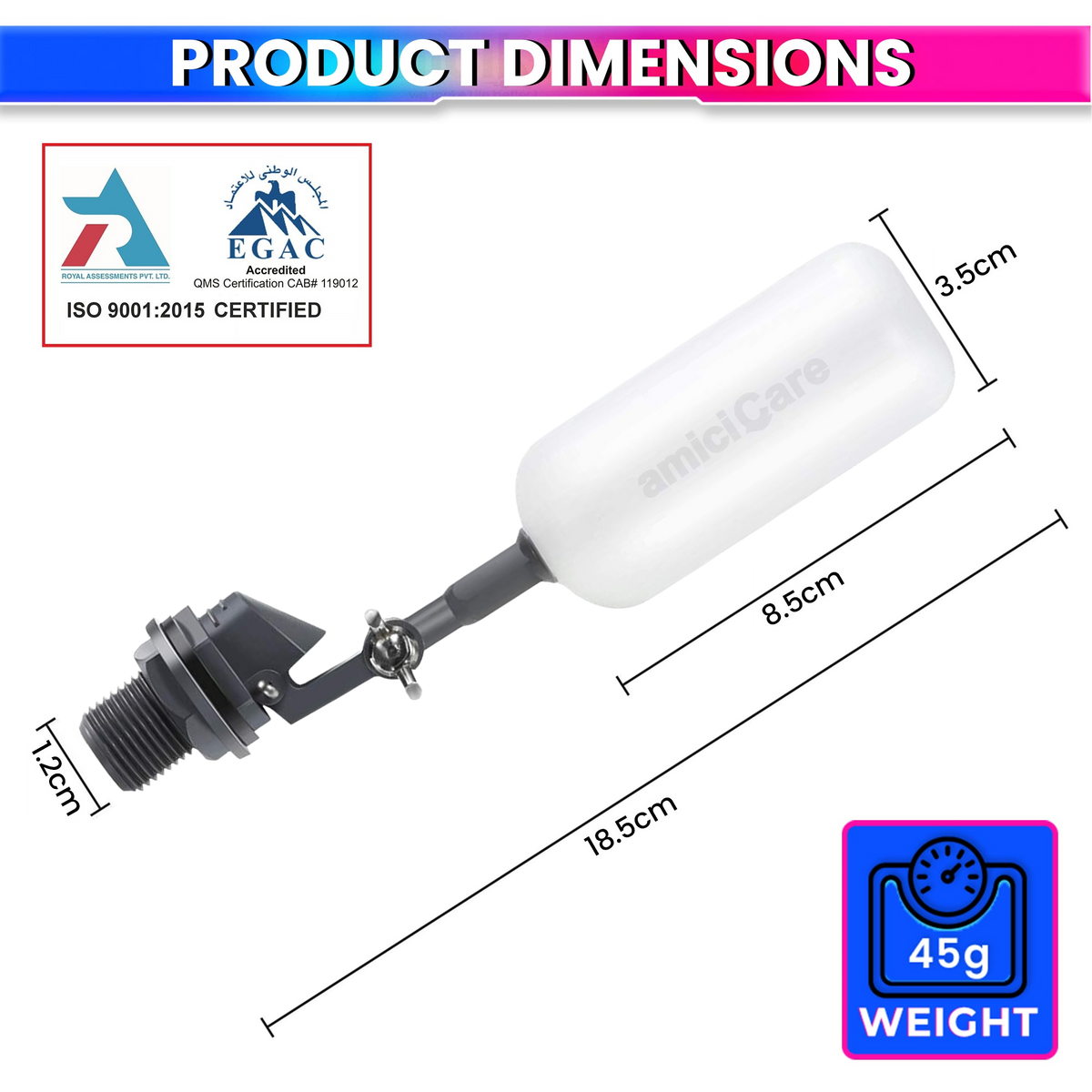 1/2 Inch Float Ball Valve with Adjustable Arm – Automatic Water Level Controller