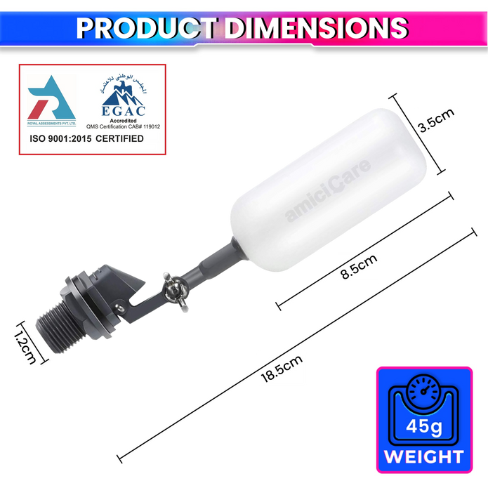 1/2 Inch Float Ball Valve with Adjustable Arm – Automatic Water Level Controller