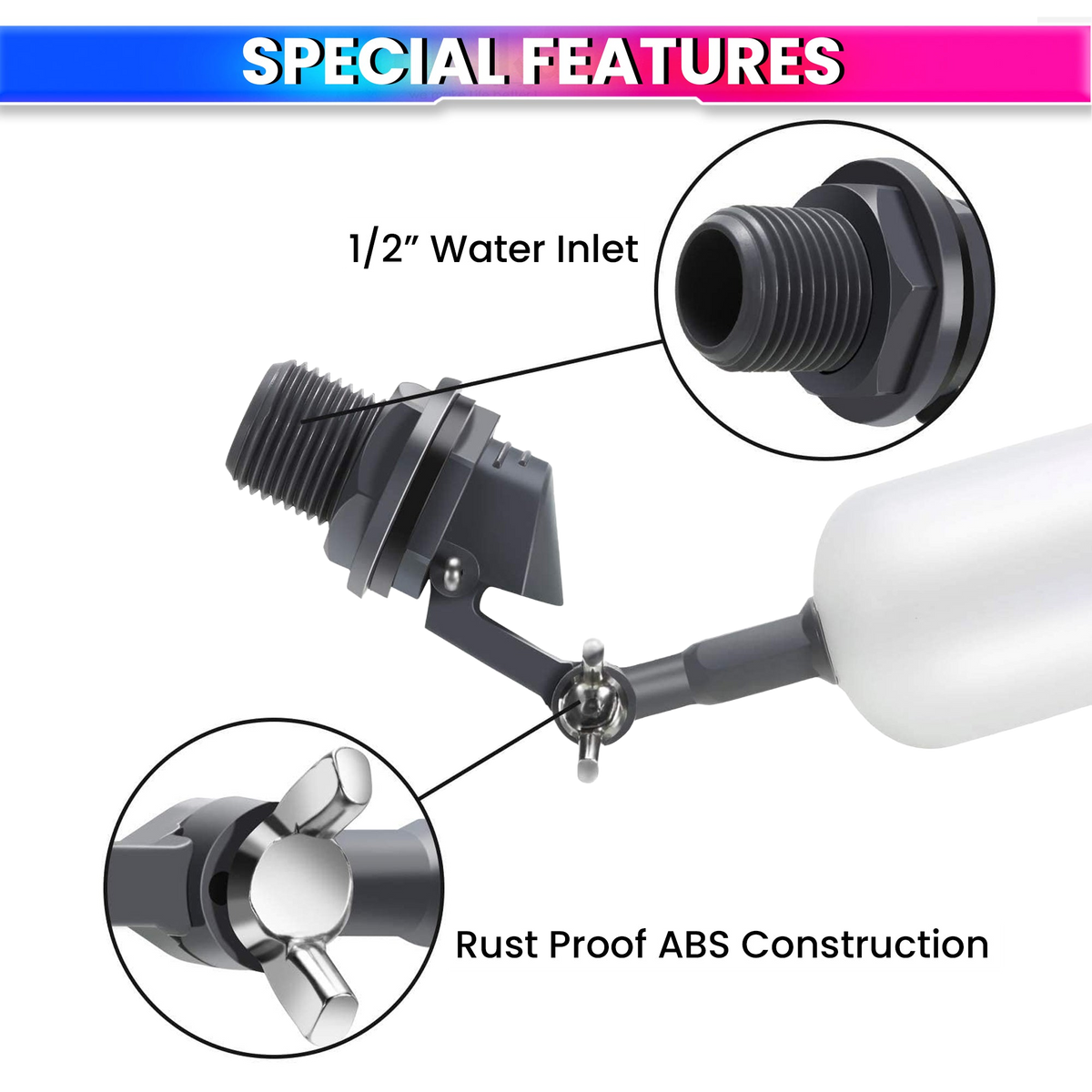 1/2 Inch Float Ball Valve with Adjustable Arm – Automatic Water Level Controller