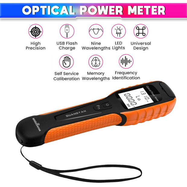 Optical Fiber Meter, 800–1700nm Rechargeable Tester with 7 Wavelengths, SC/ST/FC Compatible
