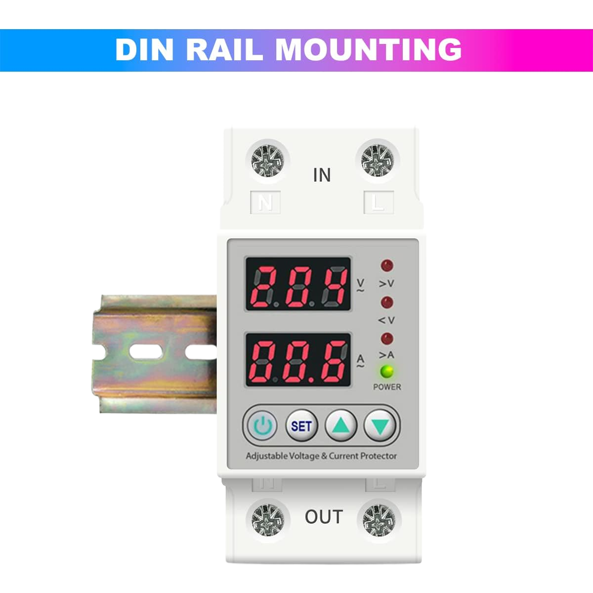 Single Phase Automatic Voltage Protector with Over/Under Voltage & Overload Protection with Auto-Reconnect & LED Display (80A)