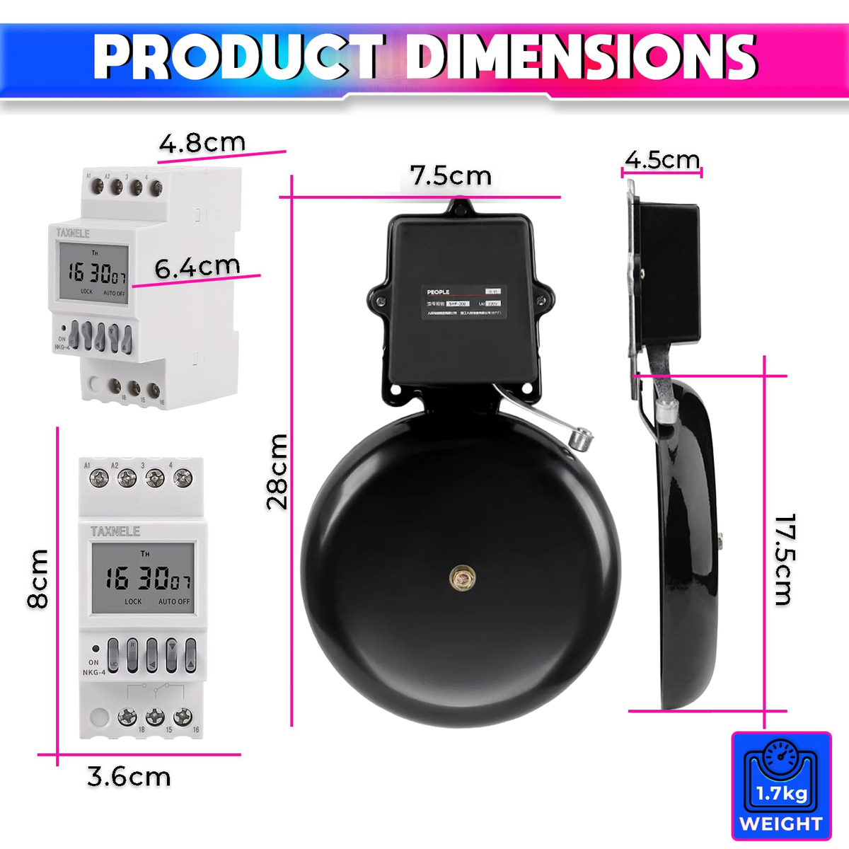 Automatic School Bell 120dB with Weekly Timer, 40 Programs & 1–99s Ring, 220V
