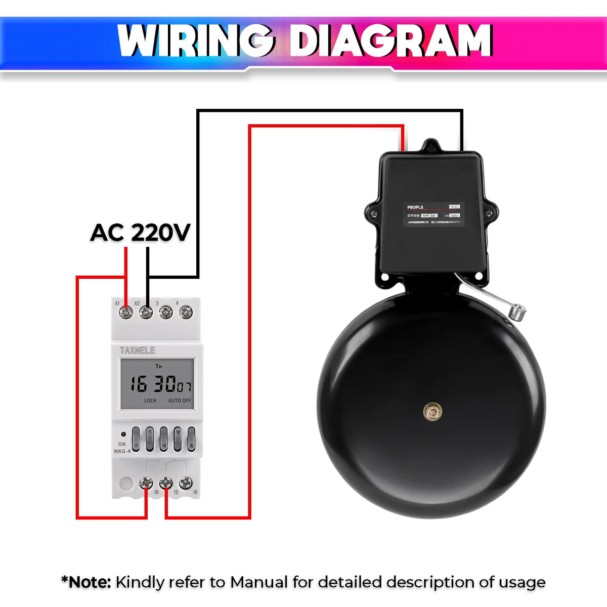 Automatic School Bell 120dB with Weekly Timer, 40 Programs & 1–99s Ring, 220V