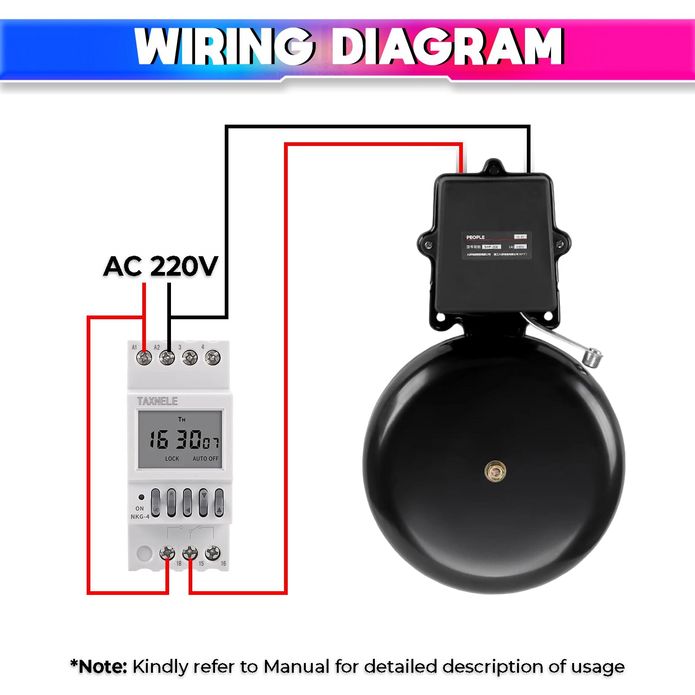 Automatic School Bell 120dB with Weekly Timer, 40 Programs & 1–99s Ring, 220V