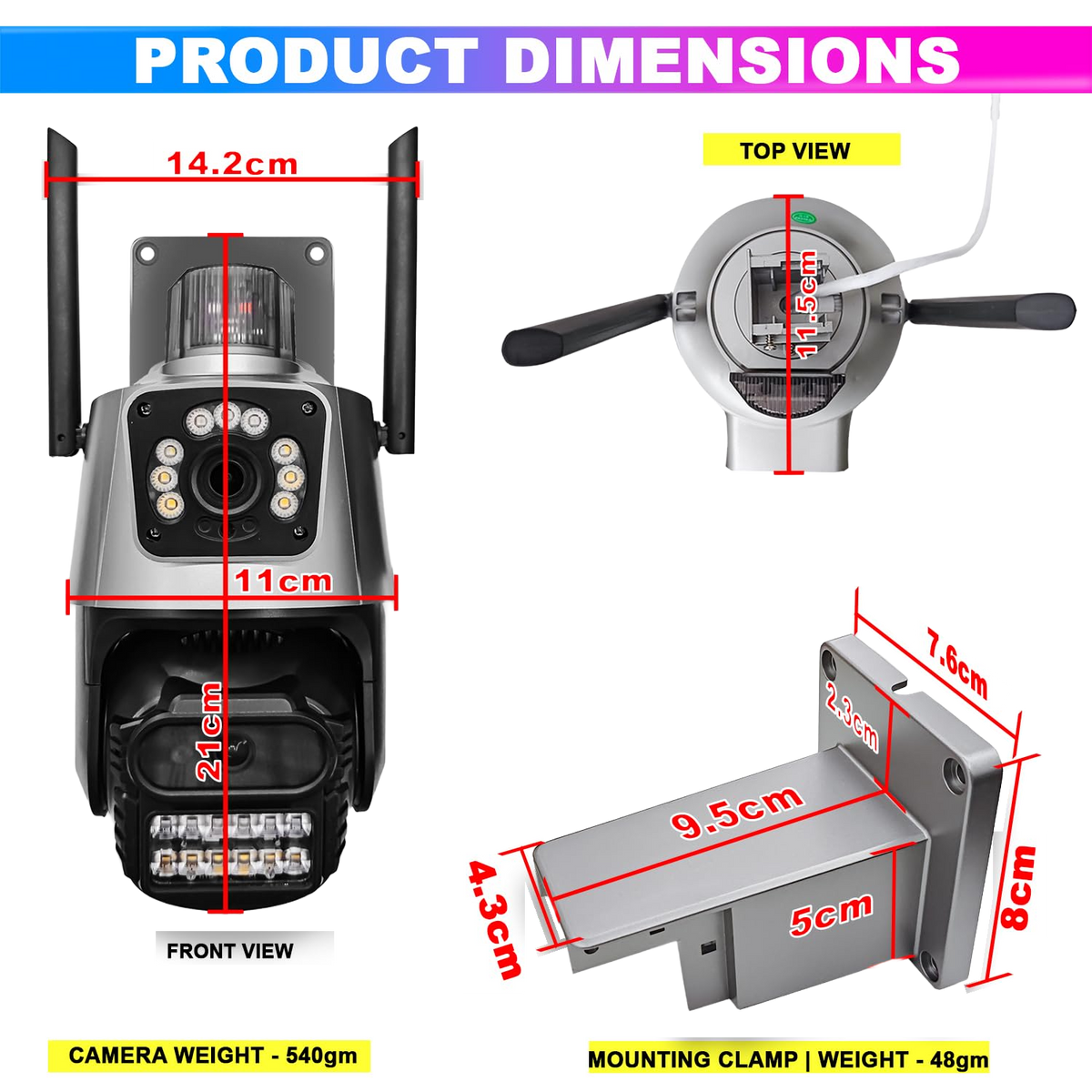 Dual Camera CCTV, 4K+4K HD Security Camera with Built-in Alarm, Motion Detection