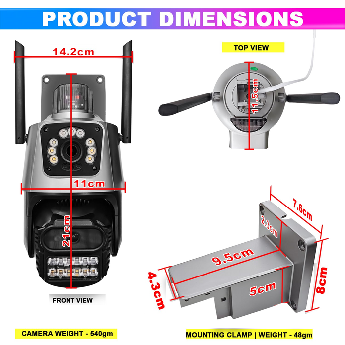 Dual Camera CCTV, 4K+4K HD Security Camera with Built-in Alarm, Motion Detection