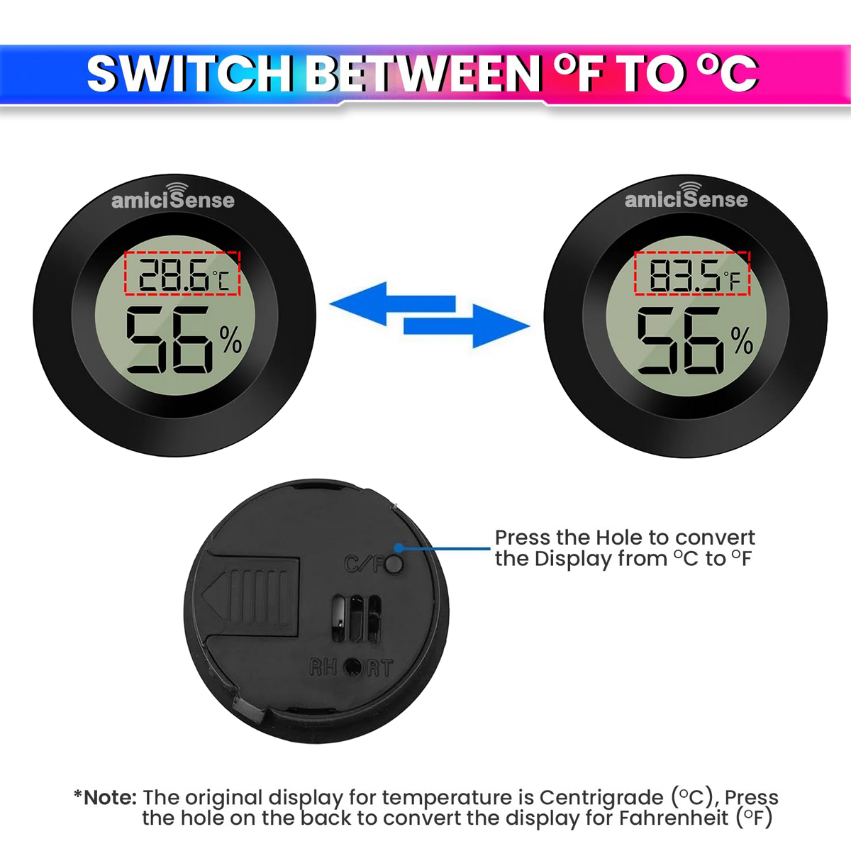 Mini Digital Thermometer & Hygrometer – Compact Temperature & Humidity Monitor with Back Sensor for Home, Car & Office