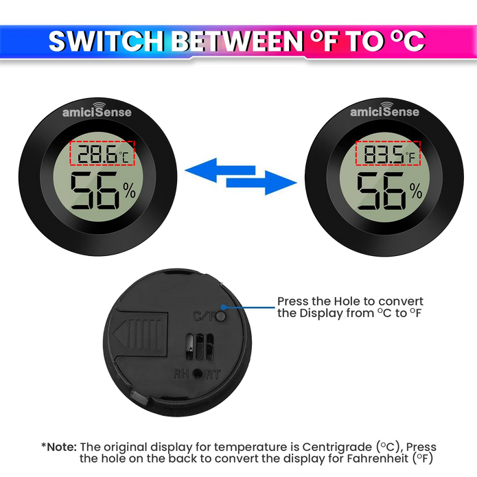 Mini Digital Thermometer & Hygrometer – Compact Temperature & Humidity Monitor with Back Sensor for Home, Car & Office
