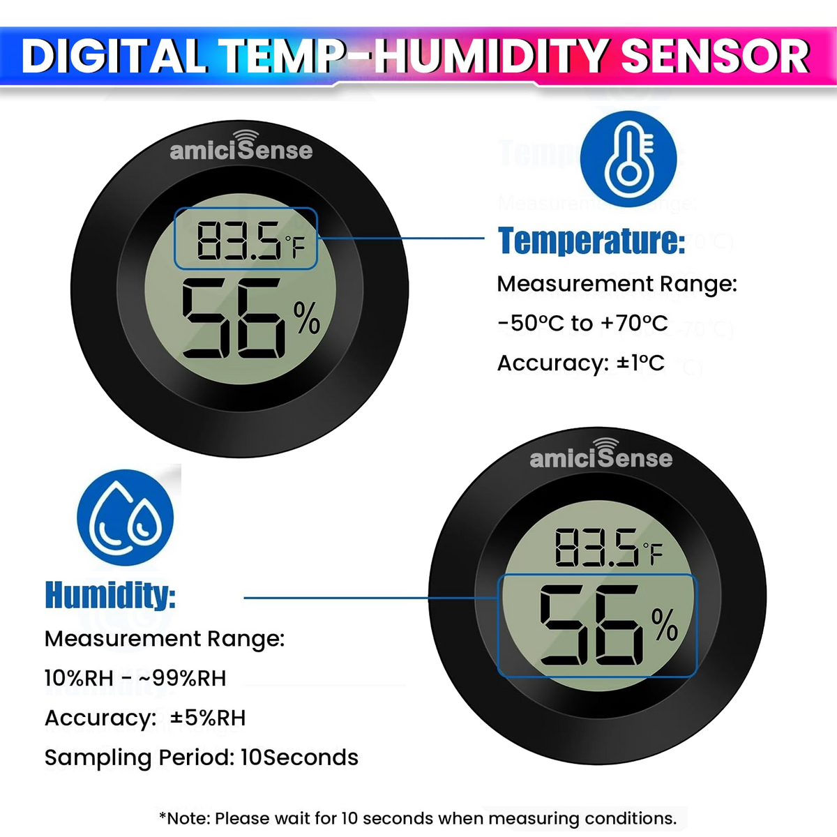 Mini Digital Thermometer & Hygrometer – Compact Temperature & Humidity Monitor with Back Sensor for Home, Car & Office