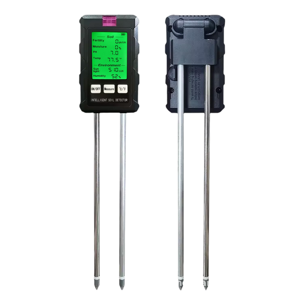 6-in-1 Soil Tester – Dual 180mm Probes -pH, Moisture, Temp, Fertility, Humidity & Sunlight Analyzer