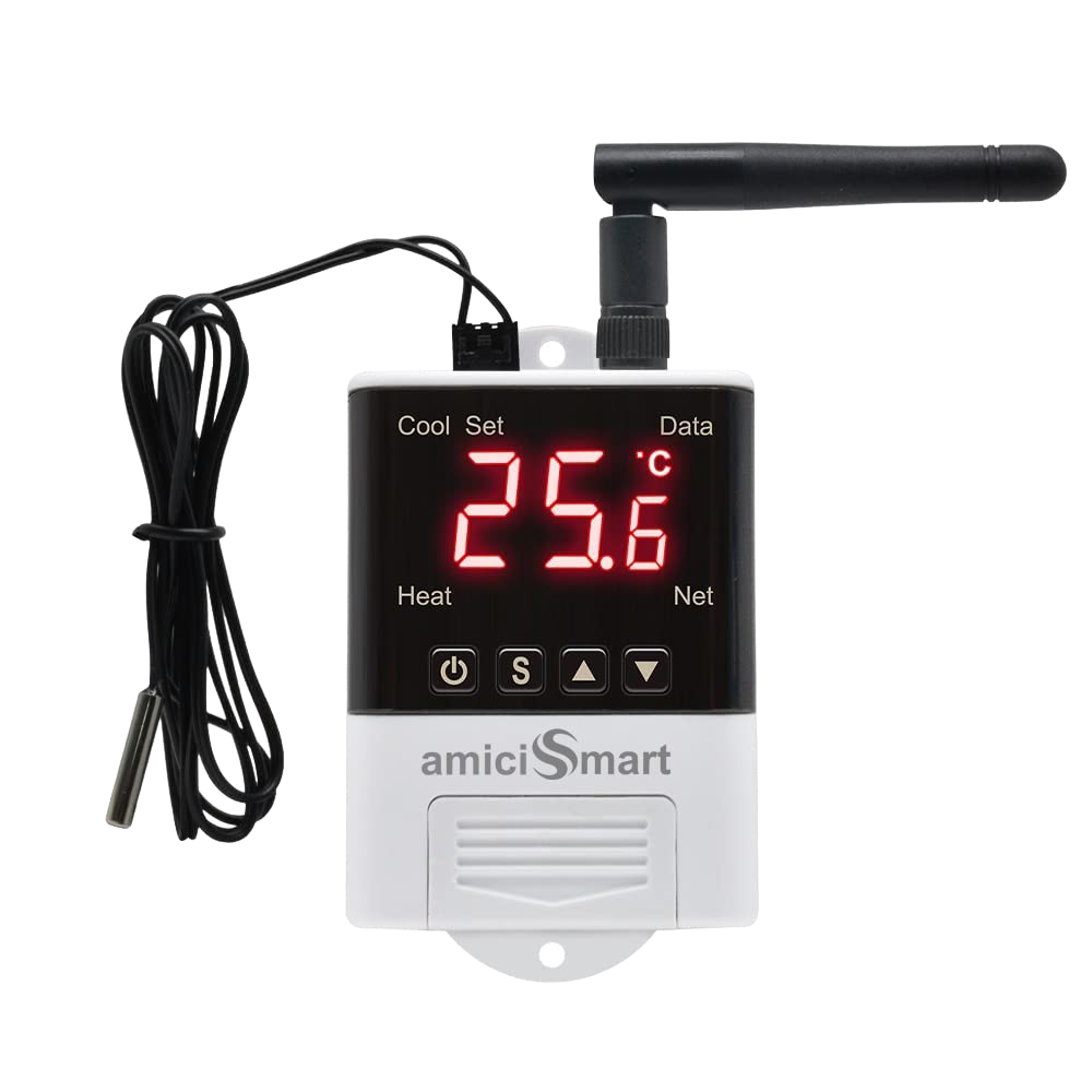 WiFi Digital Thermostat AC 220V, -40~99.9°C Temp Controller with NTC Sensor & LCD