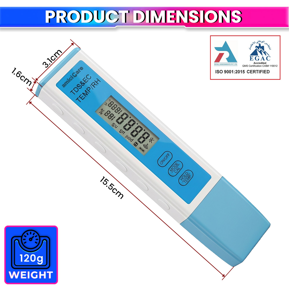 4-in-1 Bluetooth Water Quality Tester | Digital TDS & EC Meter with Temp & Humidity Monitoring | App Connected