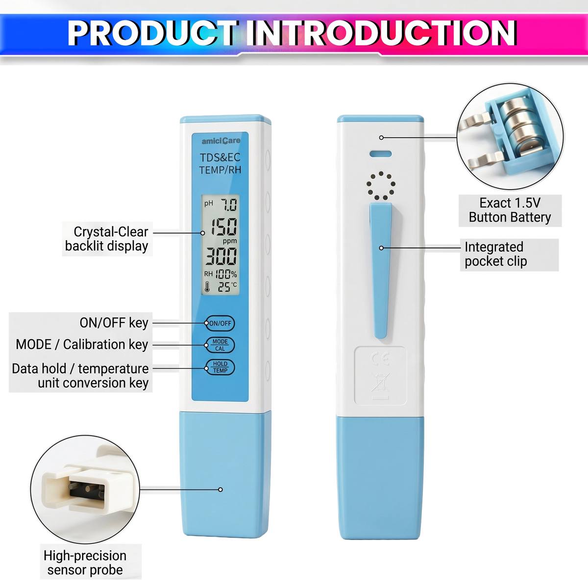 4-in-1 Bluetooth Water Quality Tester | Digital TDS & EC Meter with Temp & Humidity Monitoring | App Connected