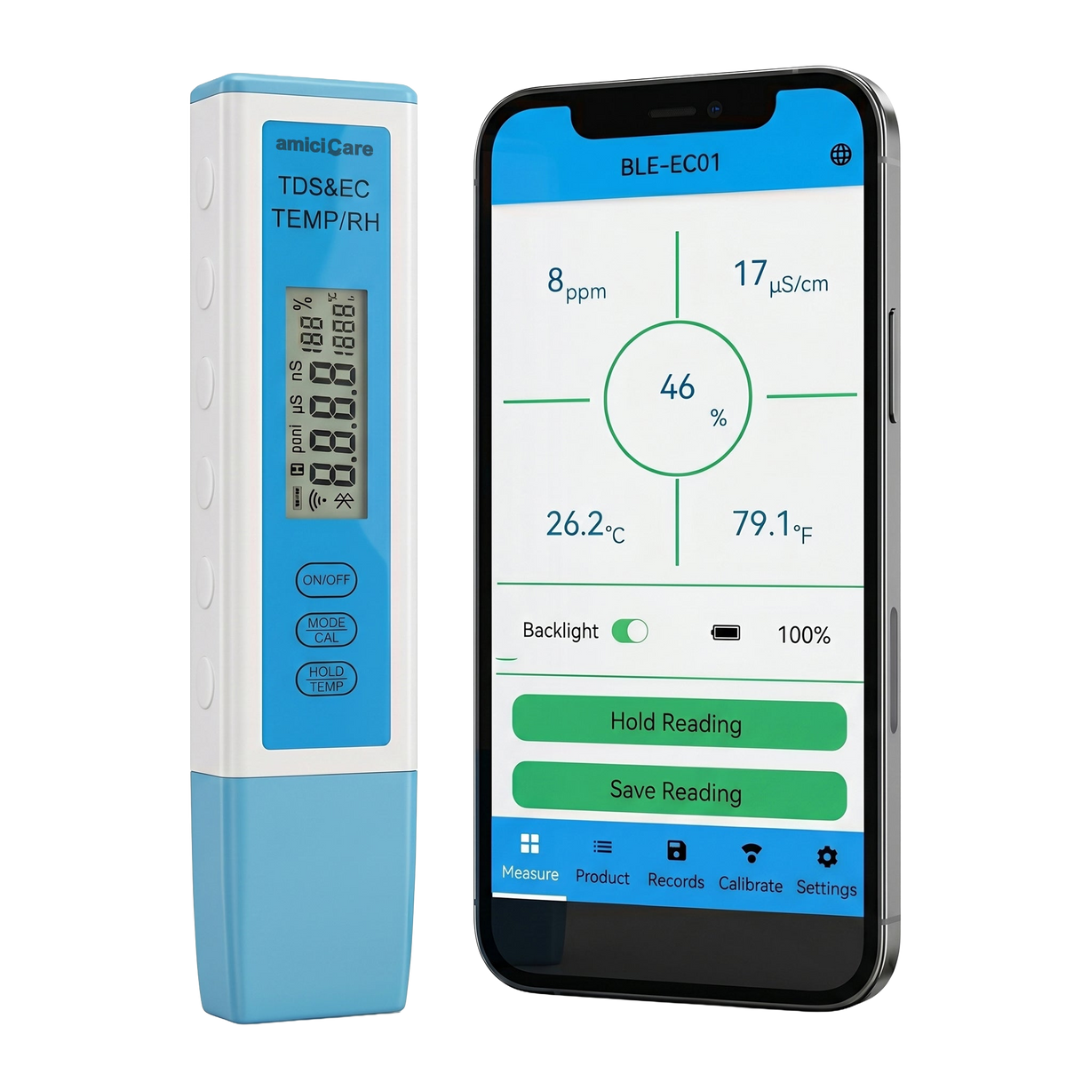 4-in-1 Bluetooth Water Quality Tester | Digital TDS & EC Meter with Temp & Humidity Monitoring | App Connected