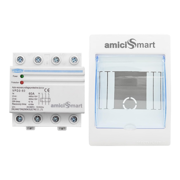 Automatic Over/Under Voltage Protector with Auto Re-Connect 4 Wire Din-Rail Mounted 3 Phase 380V, 60A