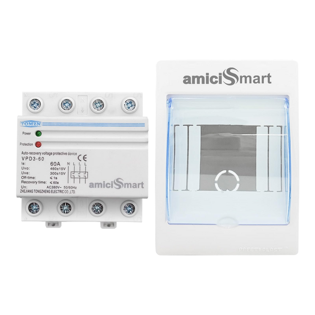 Automatic Over/Under Voltage Protector with Auto Re-Connect 4 Wire Din-Rail Mounted 3 Phase 380V, 60A