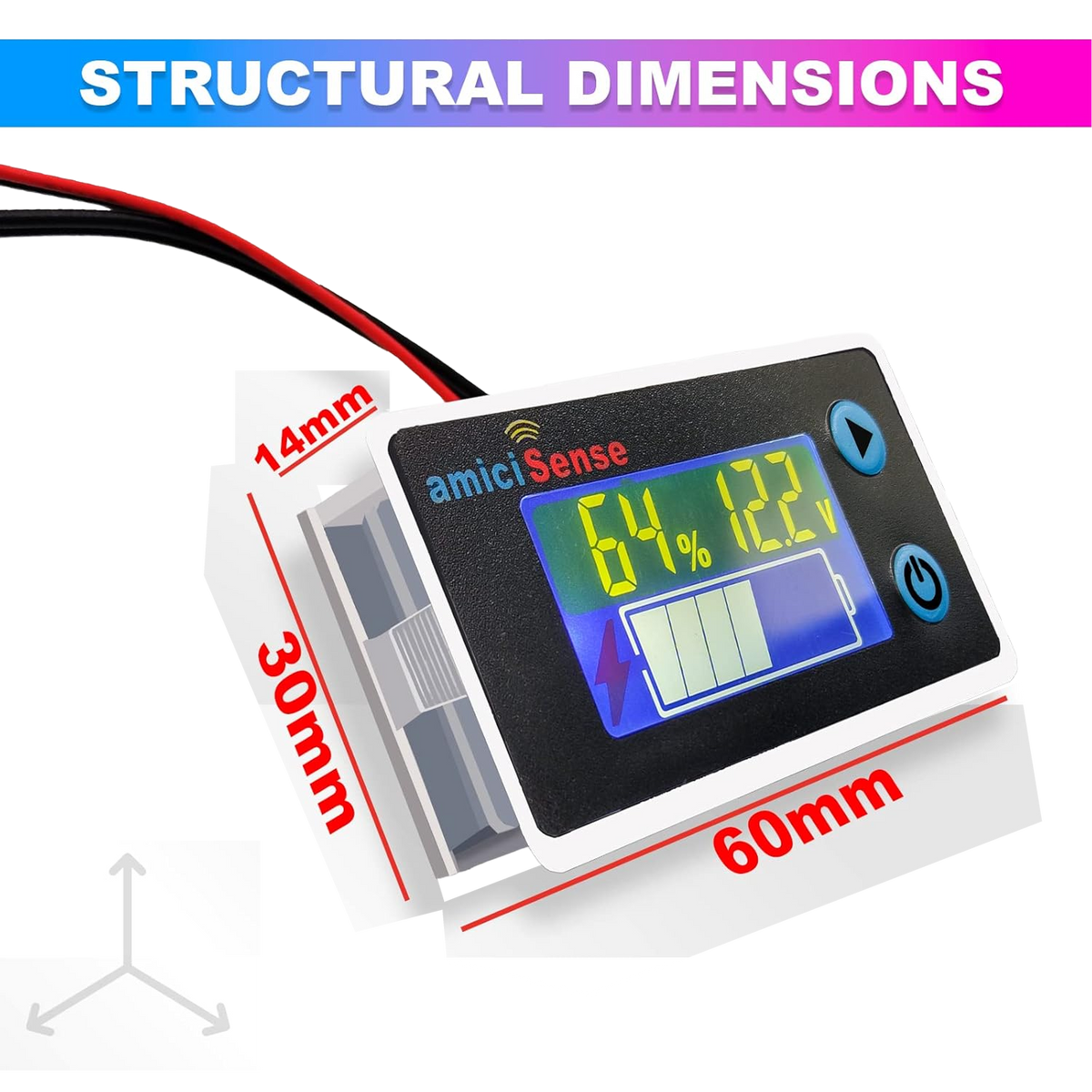 10–100V LCD Battery Capacity Indicator Voltmeter with Temperature Sensor & Buzzer Alarm for Lead Acid & Lithium Batteries