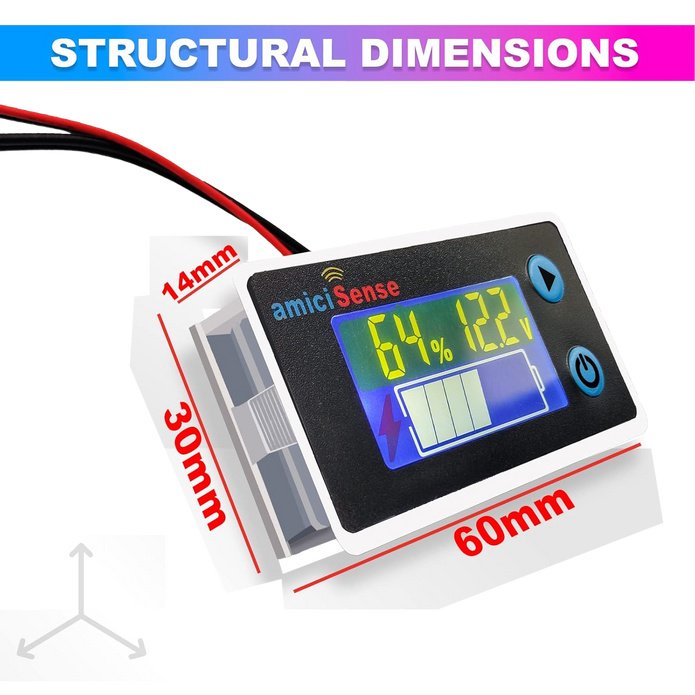 10–100V LCD Battery Capacity Indicator Voltmeter with Temperature Sensor & Buzzer Alarm for Lead Acid & Lithium Batteries