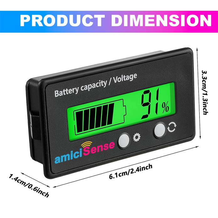 8-70V Battery Capacity Indicator With LCD Voltage & Charge Display for Lead Acid Batteries in E-Rickshaw/E-Bikes