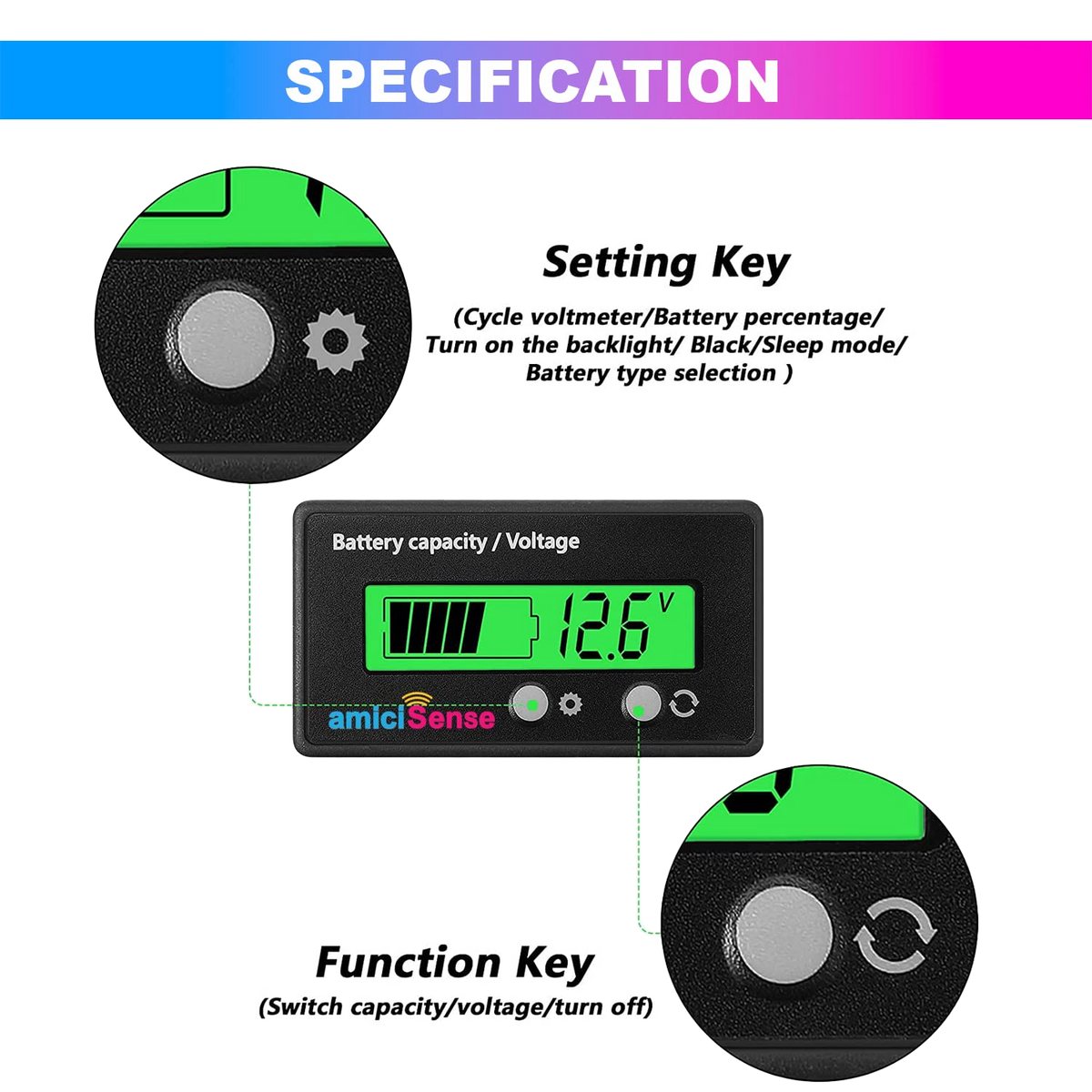 8-70V Battery Capacity Indicator With LCD Voltage & Charge Display for Lead Acid Batteries in E-Rickshaw/E-Bikes