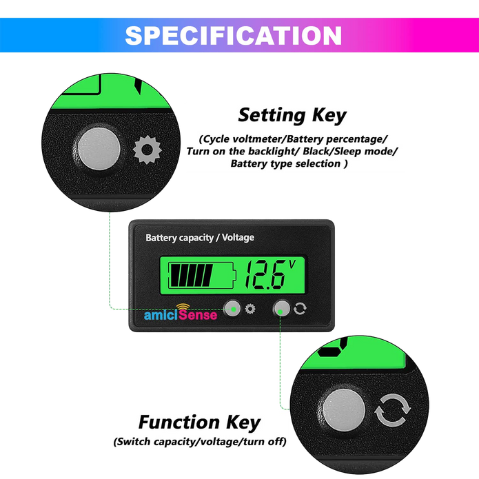 8-70V Battery Capacity Indicator With LCD Voltage & Charge Display for Lead Acid Batteries in E-Rickshaw/E-Bikes