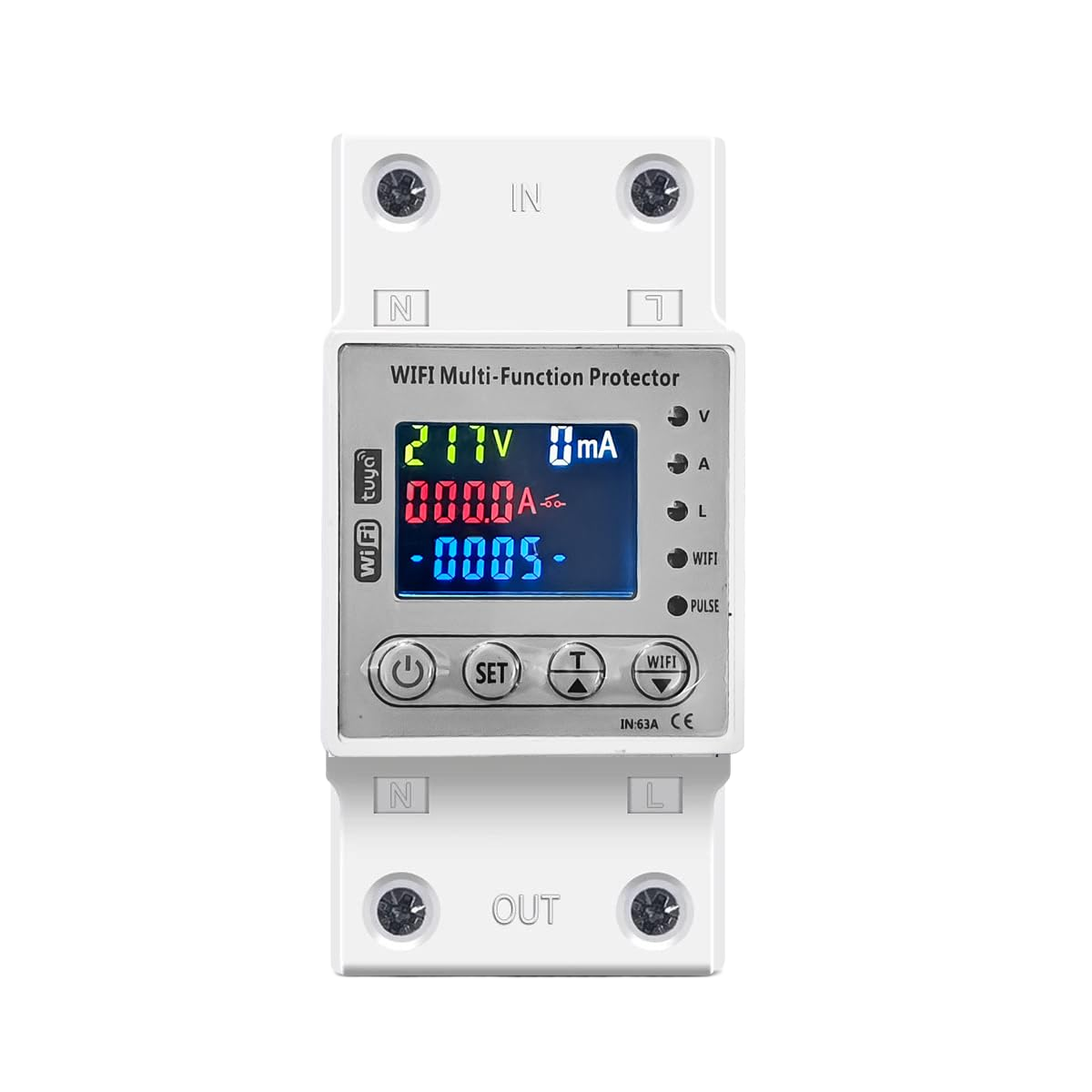Wi-Fi Smart Energy Meter Over/Under Voltage, Overload & Leakage Protection with Real-Time Monitoring Din Rail Mount