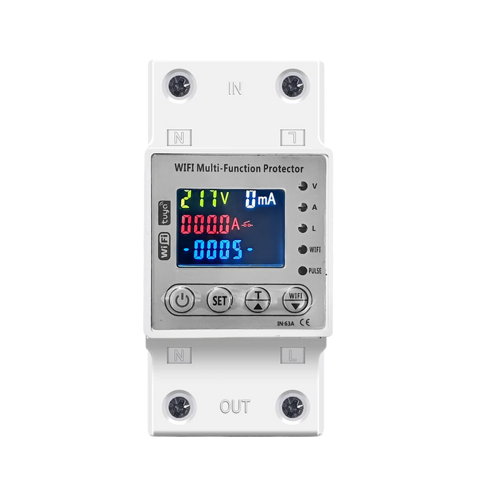 Wi-Fi Smart Energy Meter Over/Under Voltage, Overload & Leakage Protection with Real-Time Monitoring Din Rail Mount