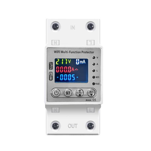 Wi-Fi Smart Energy Meter Over/Under Voltage, Overload & Leakage Protection with Real-Time Monitoring Din Rail Mount