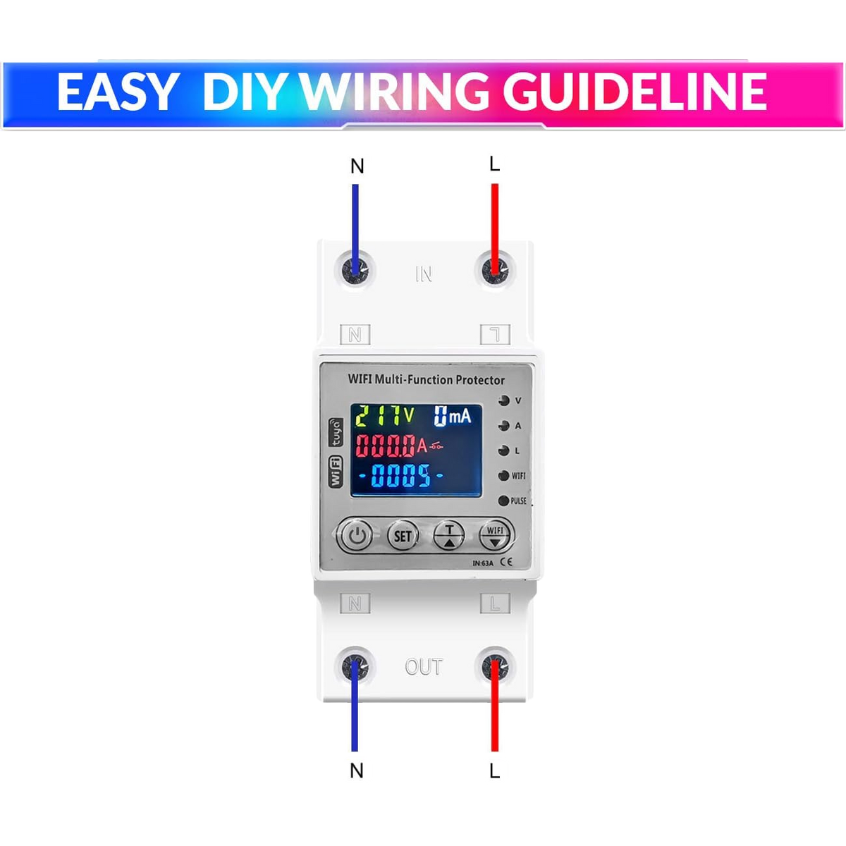 Wi-Fi Smart Energy Meter Over/Under Voltage, Overload & Leakage Protection with Real-Time Monitoring Din Rail Mount