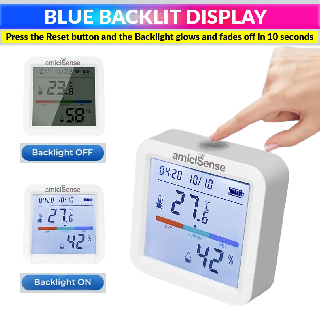 WiFi Temperature & Humidity Sensor – Smart Thermometer Hygrometer with Data Export & SmartLife App Connectivity