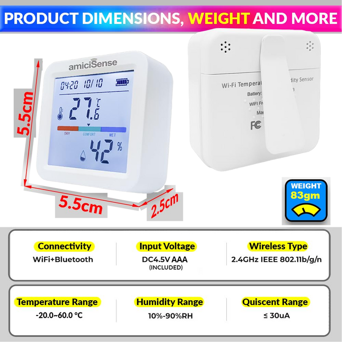 WiFi Temperature & Humidity Sensor – Smart Thermometer Hygrometer with Data Export & SmartLife App Connectivity