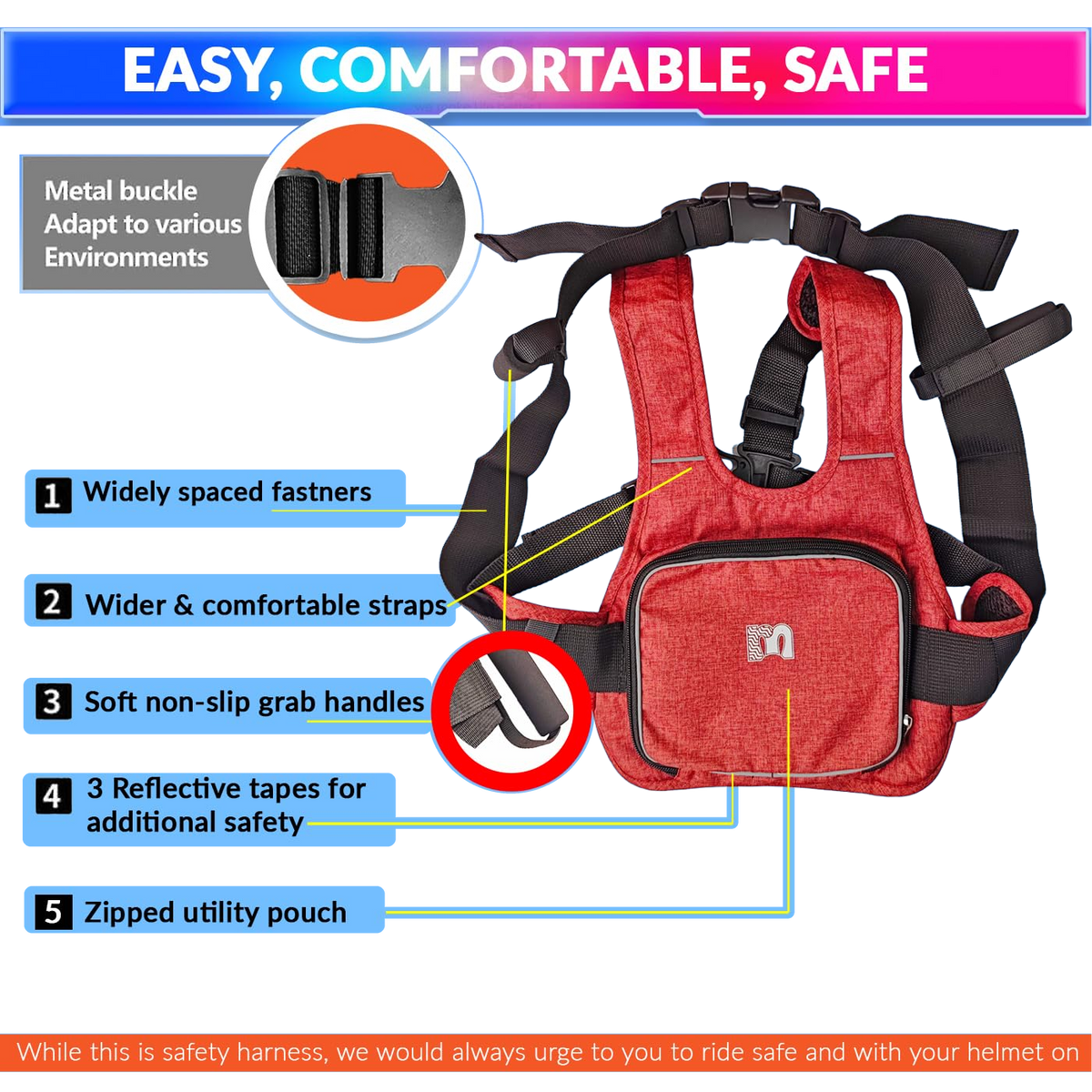 Children Motorcycle Safety Strap – Adjustable Harness for 2-12 Years