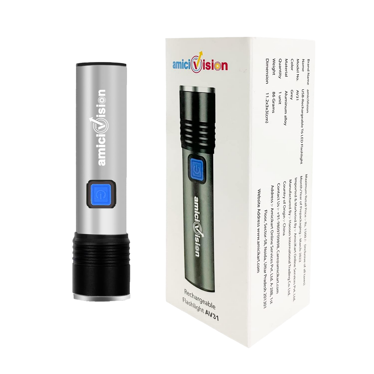 USB-Rechargeable LED Flashlight T6 LED with 4 Modes Zoomable Powerful Torch Ultra-Bright & Water-Resistant