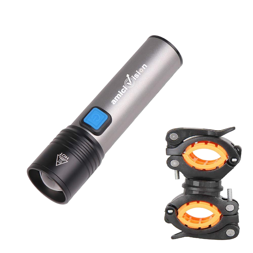 USB-Rechargeable LED Flashlight T6 LED with 4 Modes Zoomable Powerful Torch Ultra-Bright & Water-Resistant