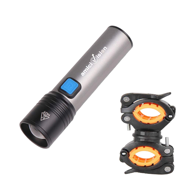USB-Rechargeable LED Flashlight T6 LED with 4 Modes Zoomable Powerful Torch Ultra-Bright & Water-Resistant
